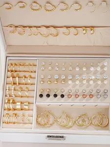 Simple Geometric Hoop Earrings Set, Elegant Minimalist Earrings, Fashion Artificial Gemstone & Faux Pearl Decor Earrings for Party, Daily Decor, Trendy All-match & Exquisite Jewelry for Birthday Gift