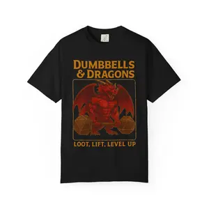 Dumbbells & Dragons Workout Shirt, Funny DnD Gym Tee for Fitness Geeks,  Vintage Retro 90s Joke D and D T-shirt, unisex tee