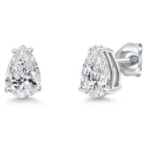 1.40 Ct 14K White Gold IGI Certified Lab Grown Diamond Stud Basket Setting Earrings | Pear Shaped | E-F Color | VS1-VS2 Clarity | Double Notch | Gold Earrings For Women Men
