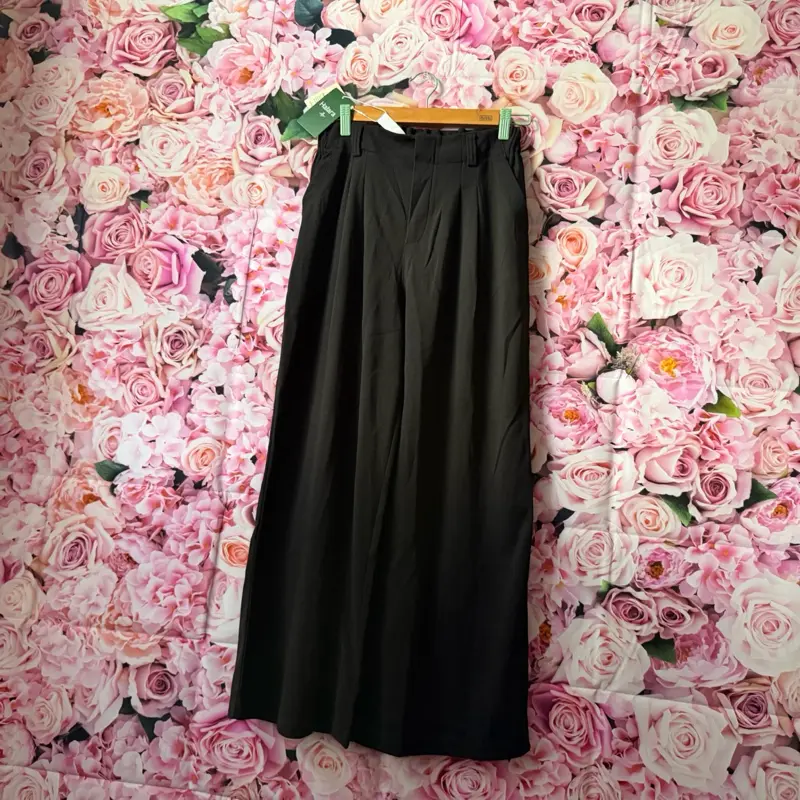 Halara Flex High-Waisted Pocket Wide-Leg Waffle Work Pants - Black, Small, Petite Length Loose NWT