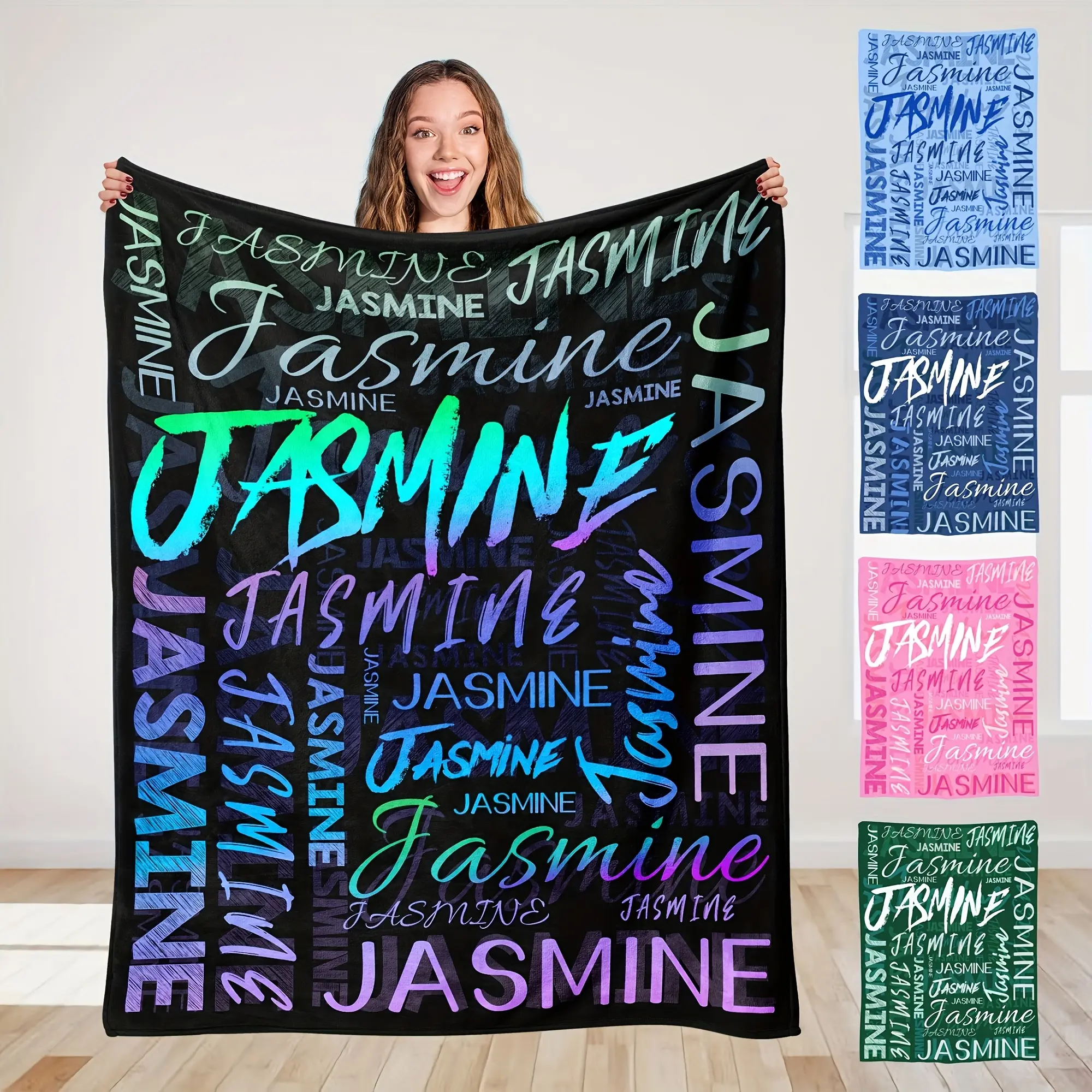 1pc Personalized Name Printed Blanket, Multi-Color Multi-Word Pattern, Couple Air Conditioning Blanket, Skin-Friendly Comfortable Lightweight Flannel Blanket, Home Decoration Blanket, Office Blanket