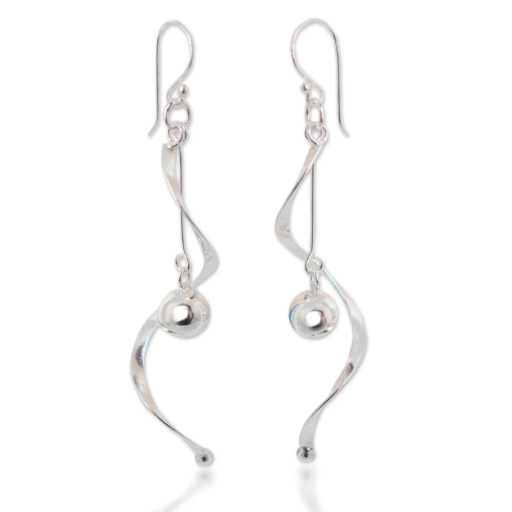 Novica Artisan Handmade .925 Sterling Silver Dangle Earrings Modern Thailand [2.6 In L X 0.5 In W] 'Movement'