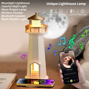 POGOLAB Moon Lamp Projector Night Light Wireless Portable Moon Lighthouse Lamp  Moon Light Galaxy Projector Rechargeable LED Aesthetic Table Lamp for Kids, Children