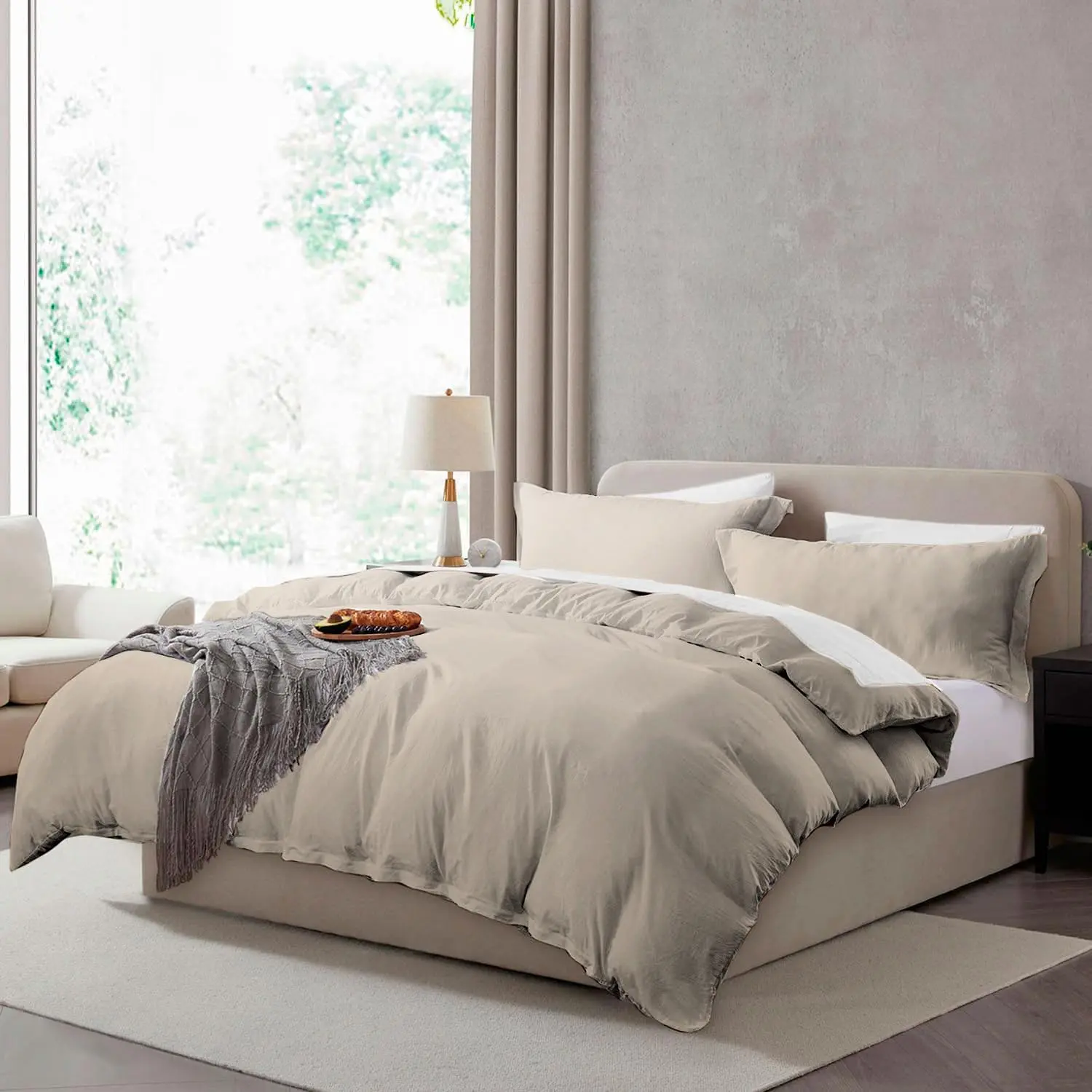 Queen Duvet Cover - Queen Prewashed Linen Duvet Cover, 3 with Closure, 1 Duvet Cover 90x90 inches and 2 Pillow Shams