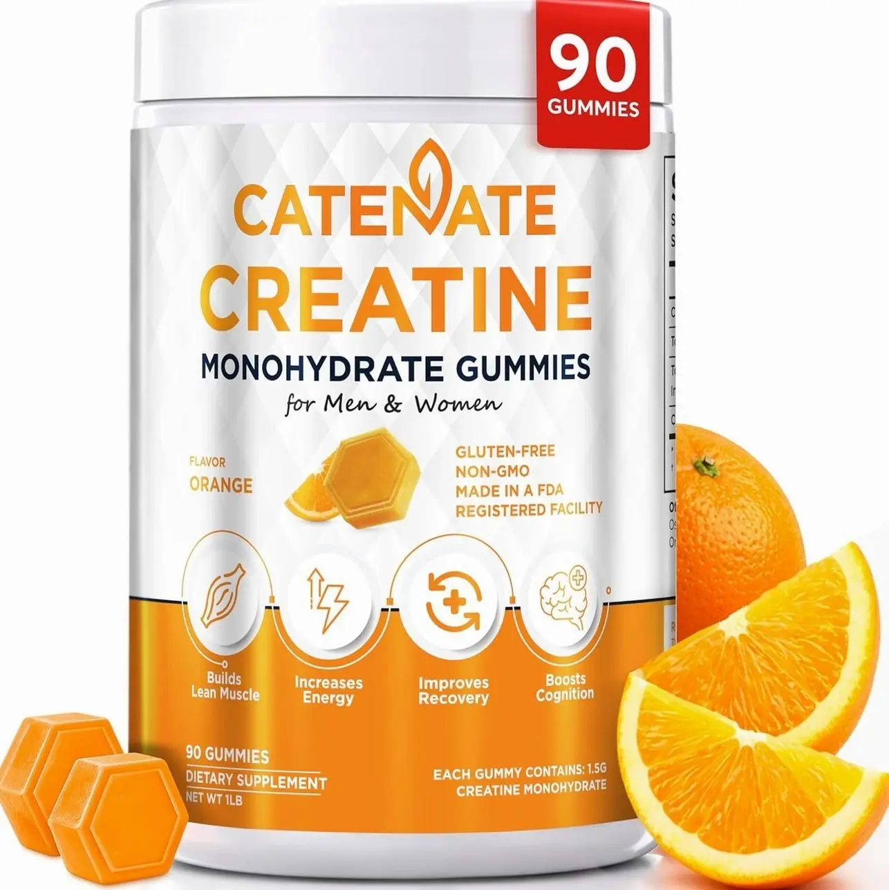 Creatine Gummies for Women & Men, 4500MG Creatine Monohydrate Gummies, Great Taste, Muscle Strength, Endurance & Recovery Support, Vegan, Gluten-Free, Non-GMO, 90 Count (Orange)