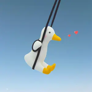 Cute Swing Duck Car Rear View Mirror Hanging with Swim Ring, Interior Accessories, Auto Charm, gifts