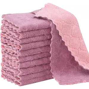 11Pack Kitchen Dish Cloths,  Dish Towels, Nonstick Oil Washable Fast Drying, Super Absorbent Coral  Cleaning Cloths for Cleaning Tableware, Kitchen, Bathroom (Pink-purple10 x 6")