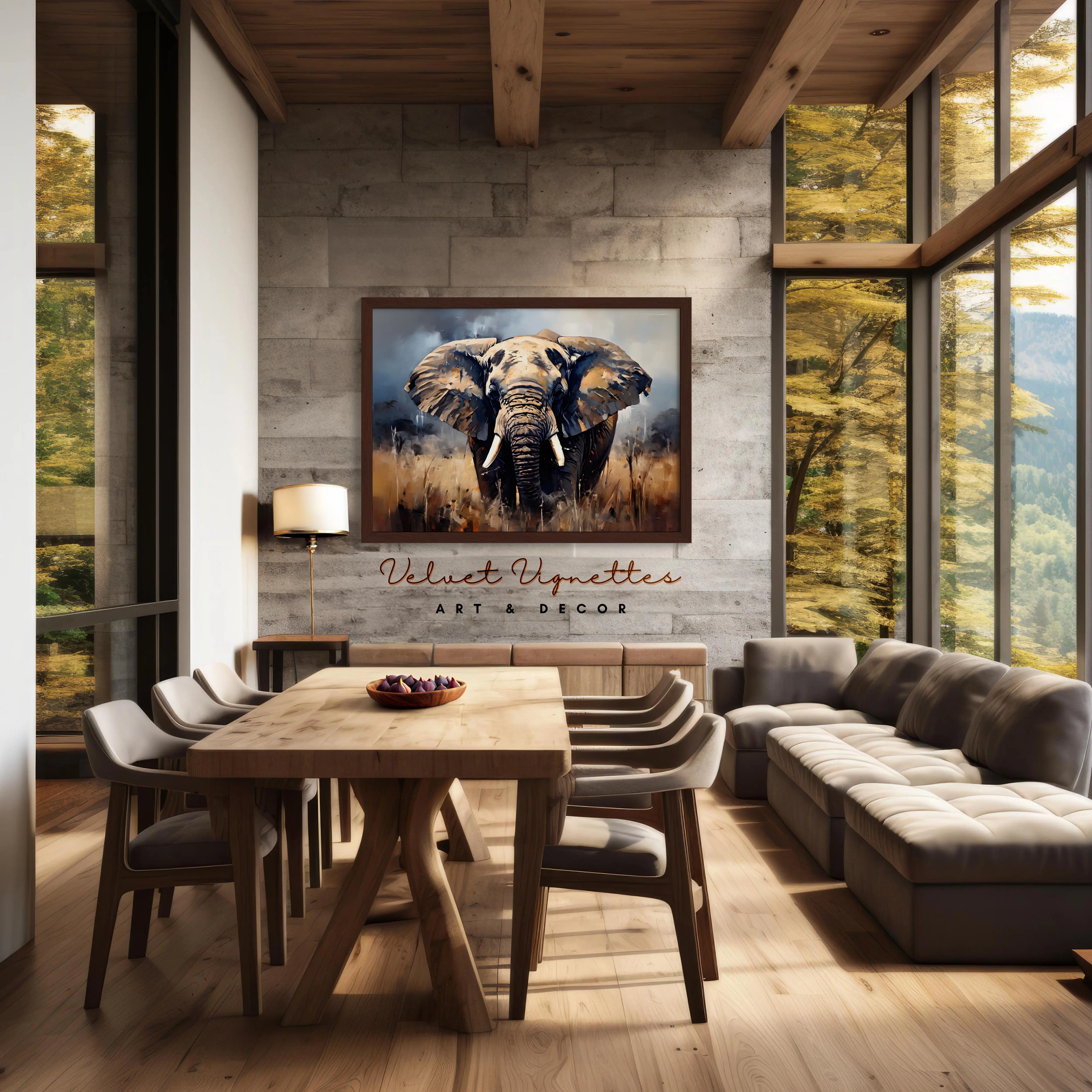 Elephant vintage wall art, wild life home accent, African savannah landscape canvas, elephant textured painting print, animal lover gift, tusk symbol home accent, new home decor, jungle poster