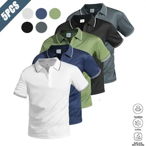 Men’s outdoor quick-dry colorblock collared polo shirt set of 5, casual athletic and business styles. High-stretch, breathable quick-dry fabric that wicks sweat and stays close to the skin without feeling clingy. Classic colorblock collar design—simple ye