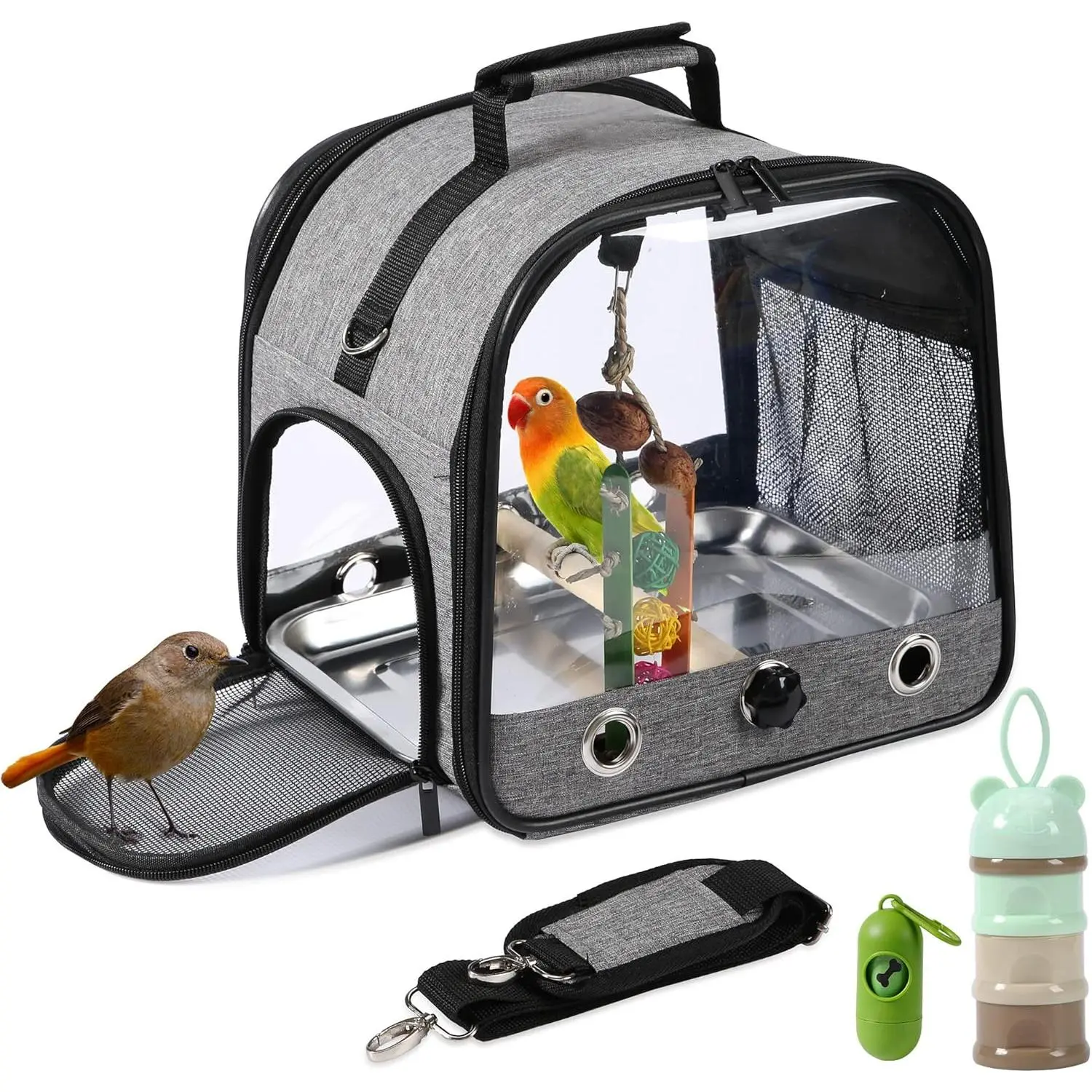 Bird carrying bag, bird travel cage with stand, small bird carrying bag suitable for parrots, portable bird travel bag, transparent and breathable pet travel cage