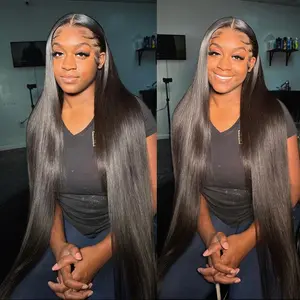 MYLOCKME 34 36Inch 180MYLOCKME  Density Bone Straight 13X6 Hd Lace Frontal Wig Brazilian Straight 13X4 Transparent Lace Front Pre Plucked Human Hair For Women