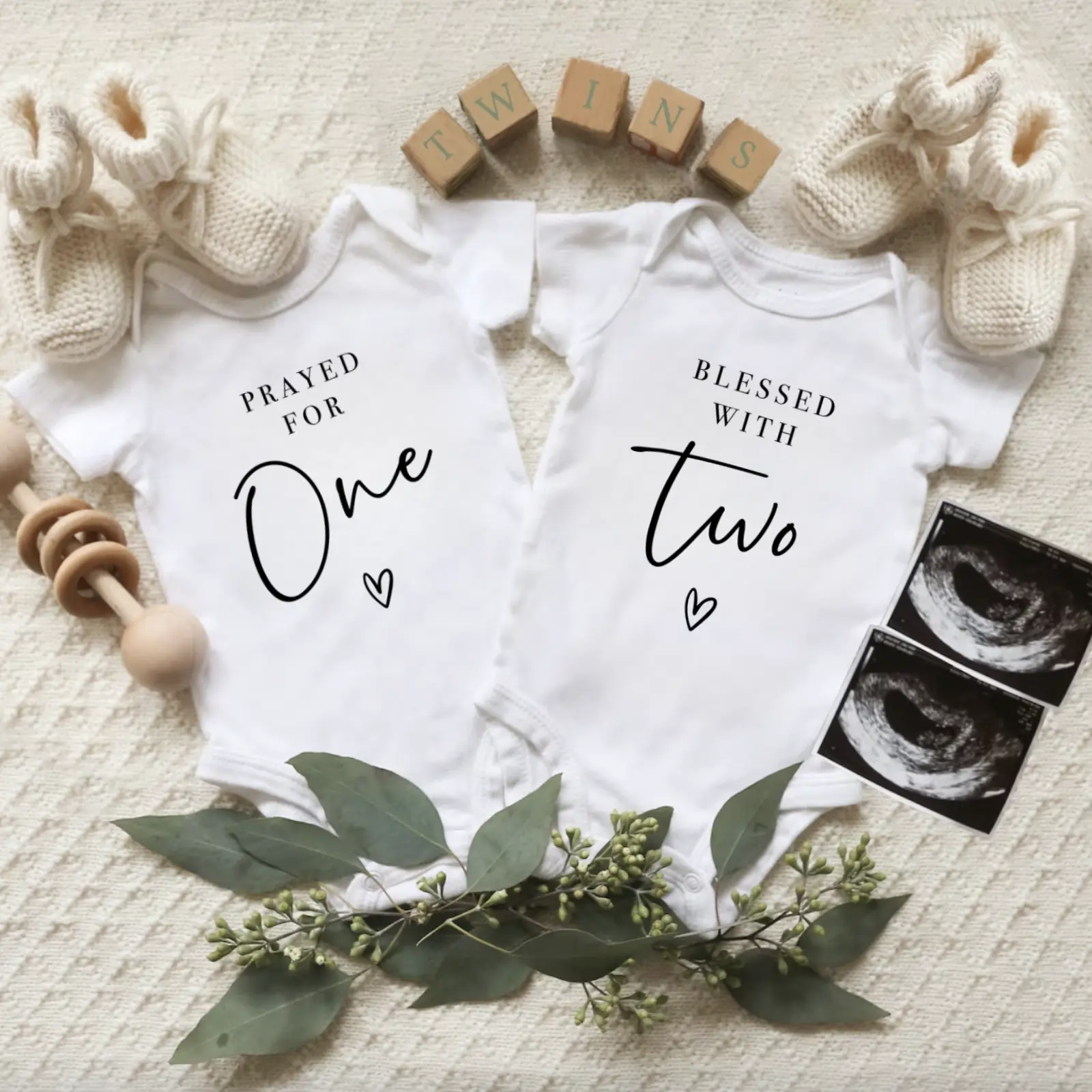 Prayed For One Blessed With Two Twin Baby Onesies, Twin Onesies, Twin Baby Bodysuit, Twin Baby Outfits, Twin Baby Announcement, Twins Gifts