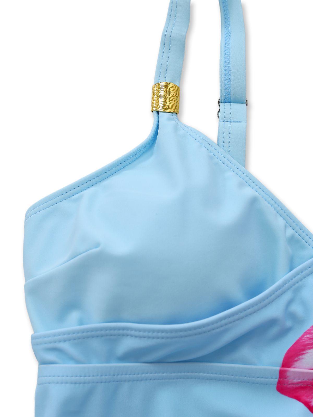 1950s Lily Floral Solid Lace-Up Tankini Shorts Set