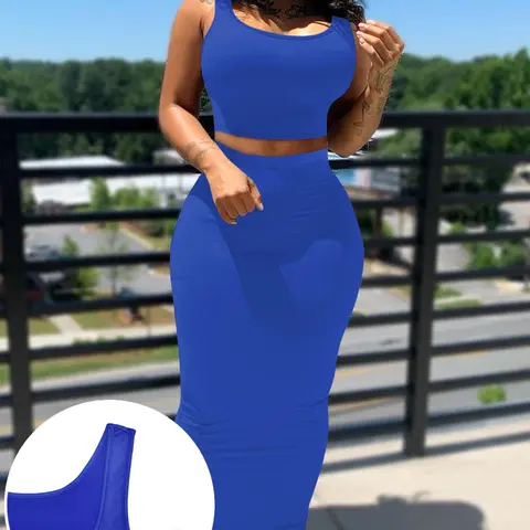 Women's Tank Top and High-Waist Long Skirt Set, Two Pieces Outfits, Outfit, Slim-Fit Design, Casual Elegant Style, Perfect for Daily Wear and Special Occasions