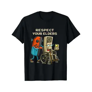 Men's Retro Gaming T-Shirt Suitable for Casual Wear - Soft Breathable Round Neck Short Sleeve Tee with Vintage Controller & "Respect Elders" - Machine Washable Gamer Shirt for Men, Nostalgic Gift for Gamers, PLUS SIZE