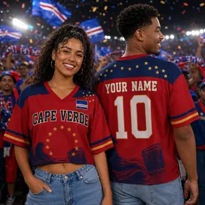 Custom Cape Verde Jersey Crop Top, Personalized Name Number Sports Shirt, Women's Fan Gift