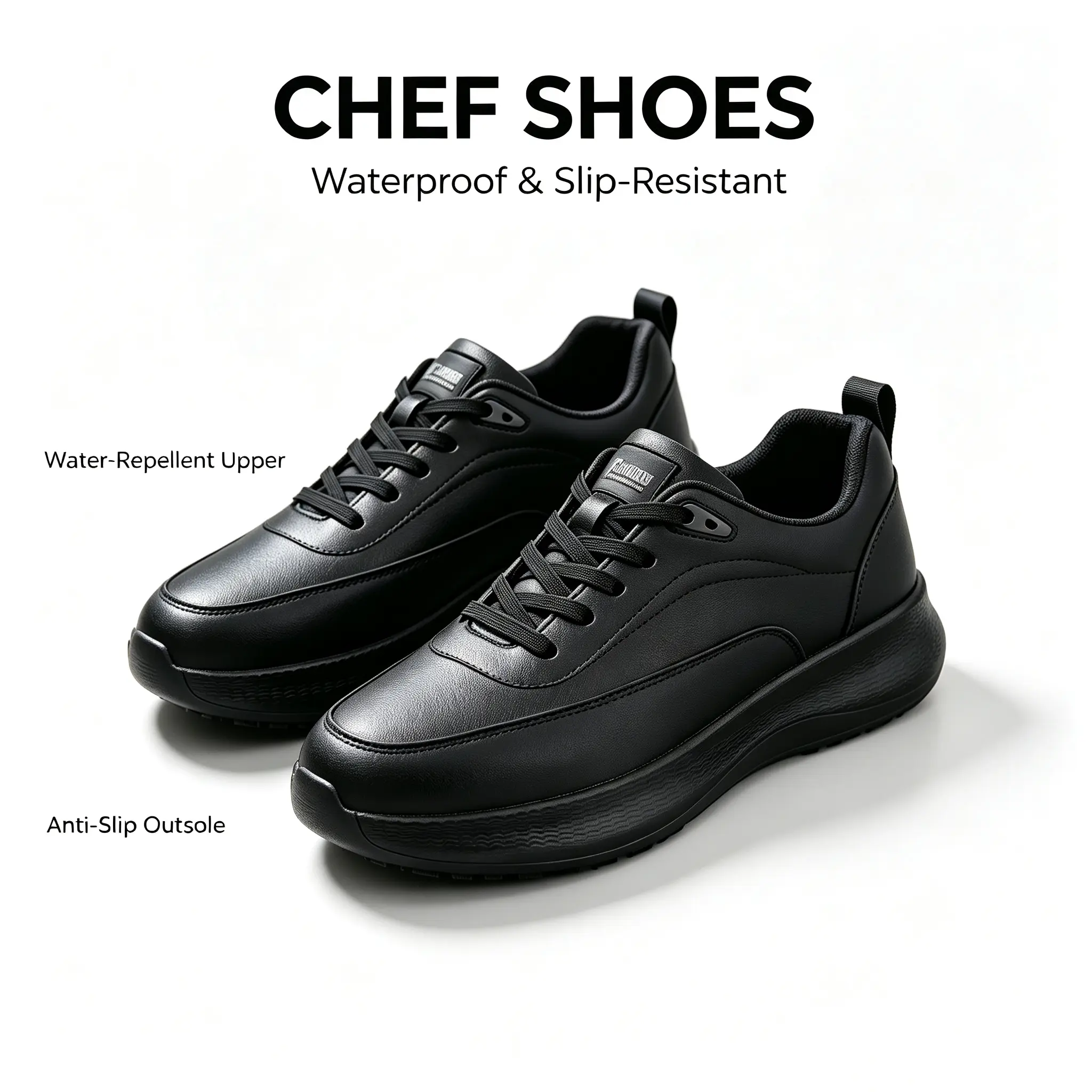 Men's waterproof chef shoes, anti slip safety shoes, lace up design, lightweight shoes for kitchen work and women's walking