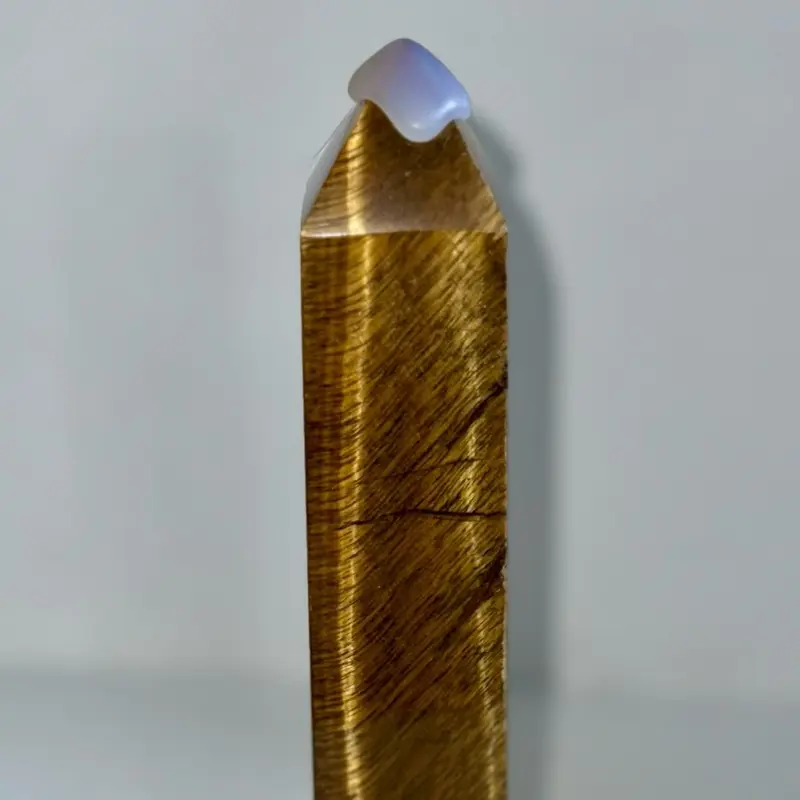 Large Tigers Eye Crystal Tower - Natural Tiger Eye, Clear Accent, Long Crystal, Dark Brown Color
