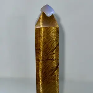 Large Tigers Eye Crystal Tower - Natural Tiger Eye, Clear Accent, Long Crystal, Dark Brown Color