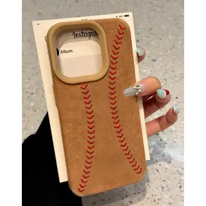 Premium Leather Baseball Pattern Phone Case for iPhone 15 Pro 16 16E 14 Plus 13 12 11 Promax X XS Max XR xsmax Beautiful Gift Selection Anti-Scratch Shockproof Soft Silicone Protective Cover