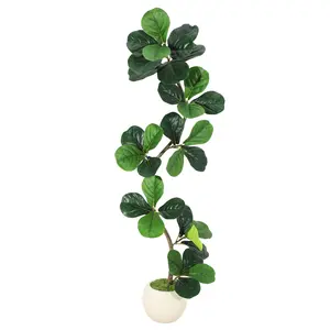 5/6/7 ft Fiddle Leaf Fig Artificial Tree with White Planter With Moss, Fake Floor Green Plant with White Planter for Home Office Living Room Decor