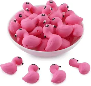 3D Shaped Silicone Beads for Pens, 12Pcs Flamingo Silicone Focal Beads for Keychain Making DIY Handicraft