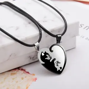 ORPHIC Matching Necklaces Valentines Day | Cat Couple Necklace | Long Distance Relationship Gift for Boyfriend | Valentines Day Gift For Him Handmade Fashion Accessory