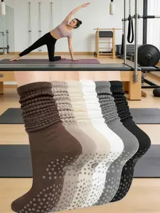 6 Pairs Women's Yoga Crew Socks, Non-Slip Grip Design, Round Neck, Ideal for Dance, Ballet, Pilates, Hospital Slip-On Shoes