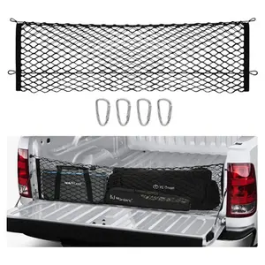 Universal Envelope Style Trunk Cargo Net, Stretchable Elastic Mesh Organizer for SUV Trucks, Adjustable Rear Storage Netting with Hooks for Camping Road Trip Accessories