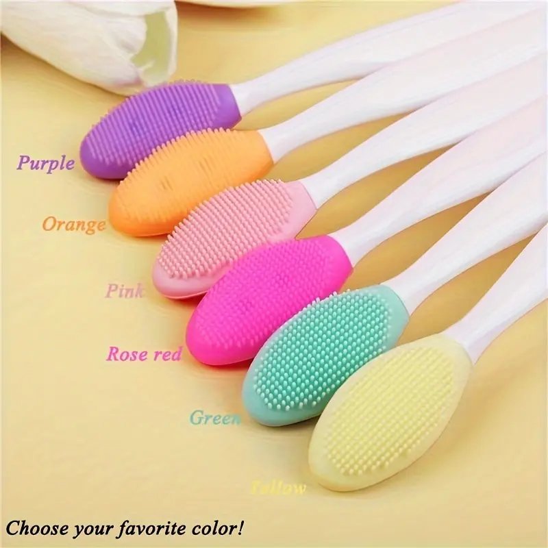4pcs Silicone Lip & Nose Cleansing Brushes - Dual-Sided Exfoliating Facial Tools for Blackhead Removal, Skin-Friendly Massager, Washable Heads, Colorful Handles (Purple, Orange, Pink, Rose Red, Green, Yellow)