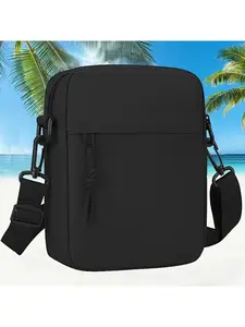 Unisex Mini Square Crossbody Shoulder Bag - Lightweight Compact Design with Adjustable Strap & Secure Zippers, Solid Black Casual Everyday Bag for Men & Women, Fits Phone & Essentials