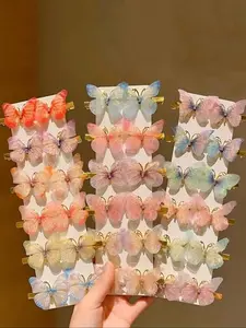 Random Color Butterfly Design Hair Clips, Cute Colorblock Hair Accessories for Women & Girls, Minimalist Headwear Suitable for Thick Hair, Hair Clip Set
