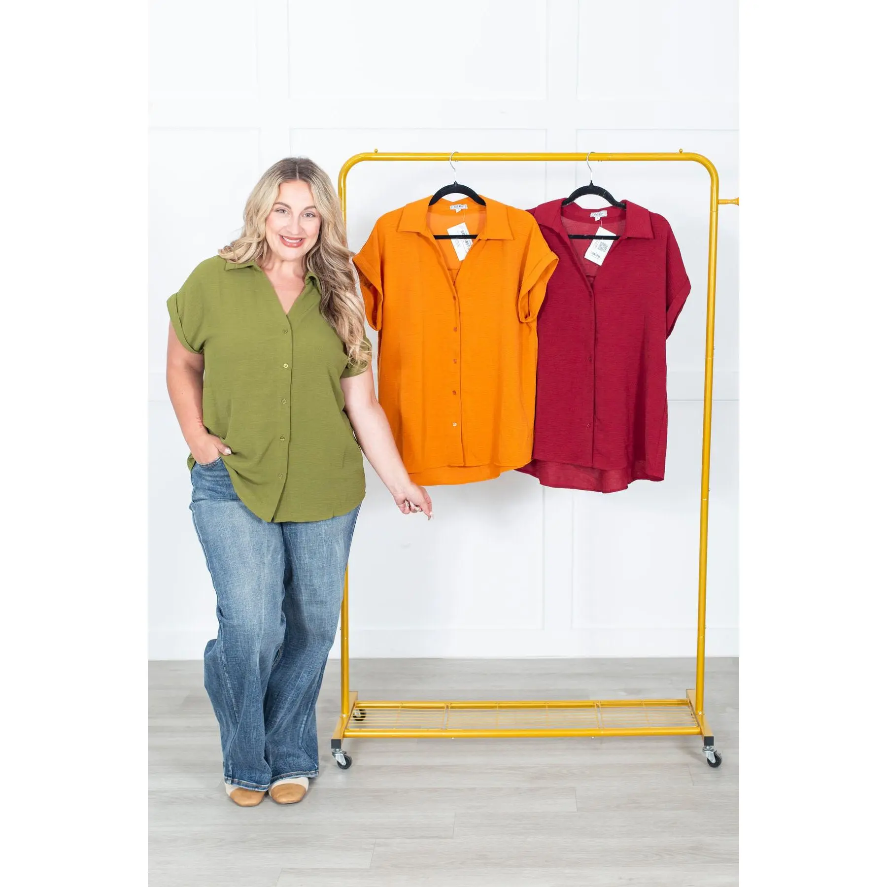 All About The Buttons Woven Top Fall/Winter Colors, Shirts, Fabric, 3X