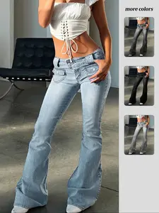 NVFelix Women's Stretch Low Rise Double Button Elastic Skinny Vintage Flare Jeans