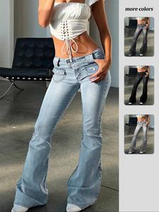 women's plain flare leg jeans, casual basic fashion pocket design jeans for daily outdoor wear, ladies bottoms for all seasons, womenswear, pants