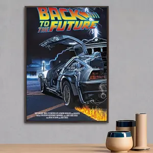 Back to the Future DeLorean Movie Poster - Retro 80s Pop Culture Canvas Wall Art, Lightning Effect Iconic Car Design, Frameless Retro Decoration, Suitable for Bedroom, Living Room or Hallway, Perfect Gift Idea, 40.01* 59.94cm , Poster Wall Art