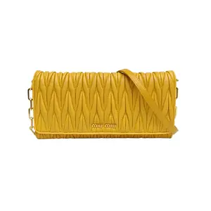 Pre-owned miumiu 【Rosy】 Yellow Gold Hardware Pleated Woc Chain Bag Yellow