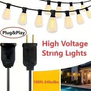 DAYBETTER LED Outdoor String Lights 50FT(12bulbs) or  100FT (24bulbs) Patio Lights with Shatterproof ST38 Vintage Edison Bulbs, Outside Hanging Lights Waterproof for Porch, Deck, Garden, Backyard, Balcony, 2700K warm white summervibes