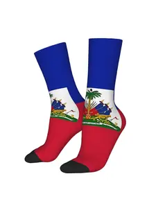 1 Pair Happy Funny Men's compression Sock Flag of Haiti Retro Harajuku Hip Hop Novelty Seamless Crew Crazy Sock Gift Printed Halloween Christmas