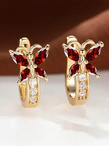 A pair of golden butterfly ear buckles made of red zirconia are fashionable, elegant and retro, suitable for women to wear at travel wedding parties Statement Earrings