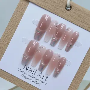 Multi Color-Long Coffin Shape-Handmade Nails-3D Charm Design-Acrylic Nails Design-Boutique Handmade Press On Nails Kit-Reusable Salon-Quality Handmade Nails-Durable Nails Art-Easy Removable Nails-Easy Apply-3D Acrylic Fake Nails-Fashion False Nails