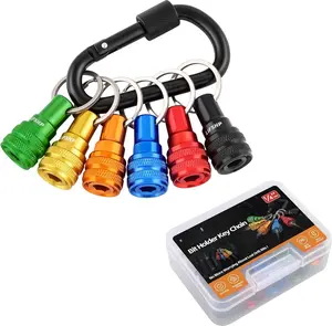 6 count Drill Bit Holder Key Chain, 1/4 Hex Shank  Alloy Push to Unlock Quick Release for Impact Bit Driver Extension Bar Nut Driver  & Drill Bits,Tool Gifts for Men-Multi Color