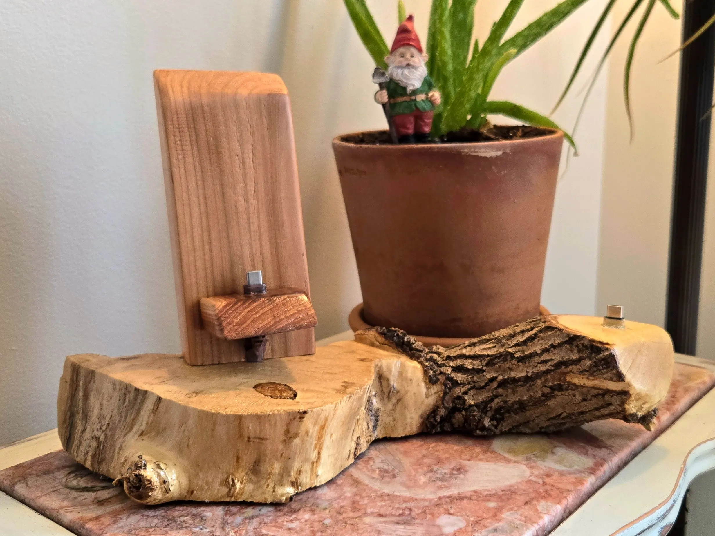 Handcrafted Wood Dual USB-C Charging Dock — Phone + AirPods