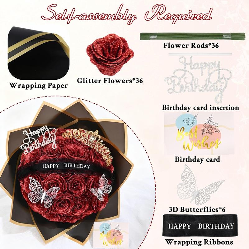 Flower City Glitter Roses Bouquet,Birthday Gifts for Women Mom, 36 Champagne Rose for Grandma Wife Friends
