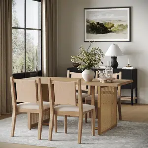 Rattan Boho Dining Table with Seagrass Chairs Set of 4