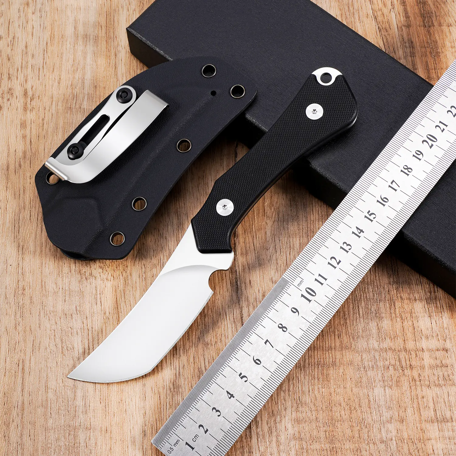 Fixed-blade outdoor knife — a portable EDC multifunctional outdoor adventure knife with a sheath, G10 handle, back clip for easy carry; suitable as a climbing and fishing tool, camping essential, outdoor survival gear, and dedicated for campers and hikers