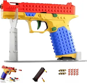 Building Block Toy Gun Pistol, Automatic Shell Ejecting Toy Gun, DIY Mini Blaster Fidget Gun Shooting Games Education Model Fake Gun Gifts for Halloween Christmas Birthdays