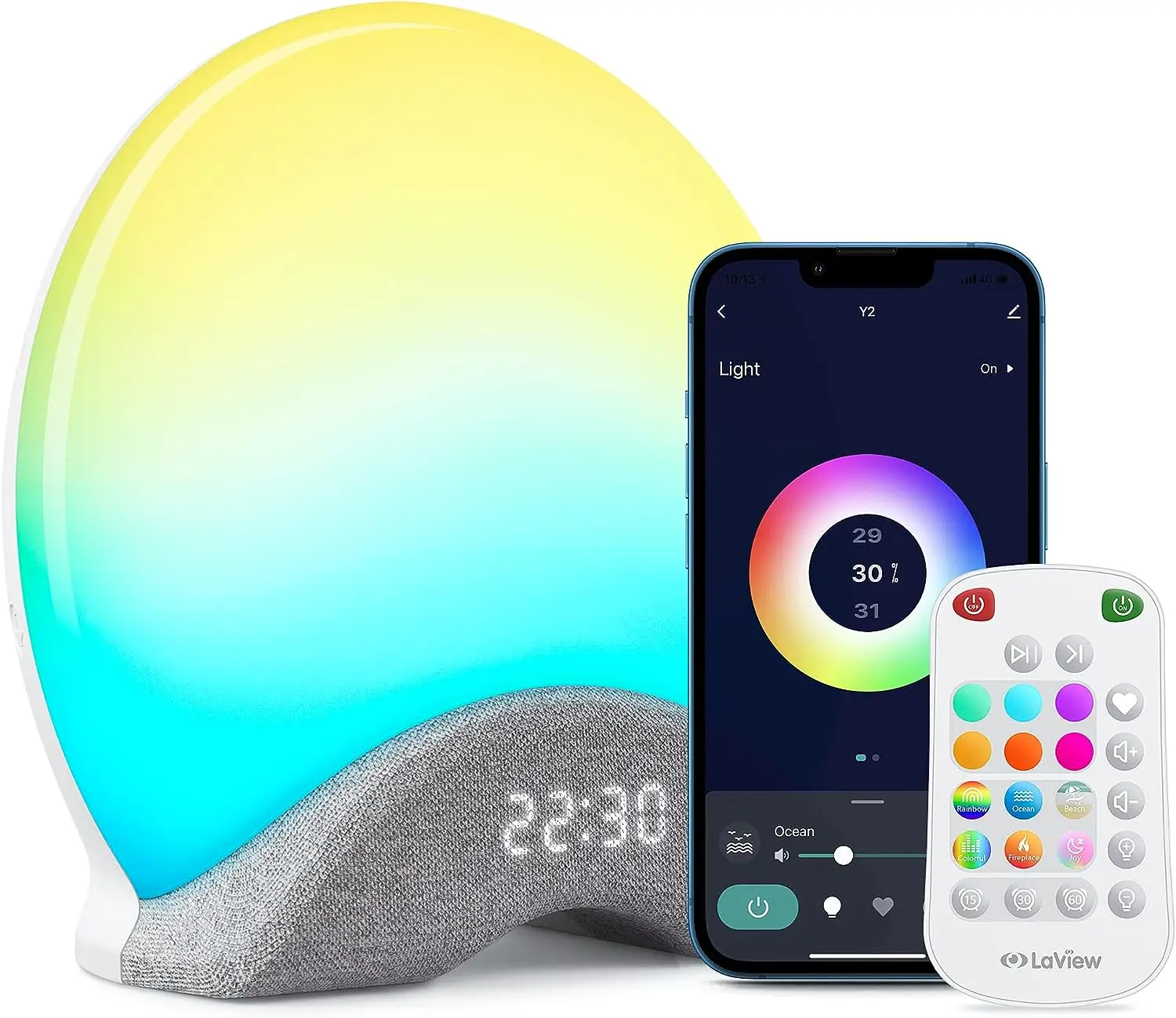 LaView Smart Sleep White Noise Machine,App Control Sleep Sound Machine Night Light 25 Relaxing Sounds and 8 Rhythm Modes,Sunrise Wake Up Light,Smart A