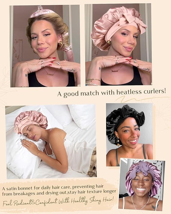 Adjustable Satin Bonnet for Sleeping Women Double Layer Hair Wrap Reduce Friction Prevent Frizz Natural Curly Hair