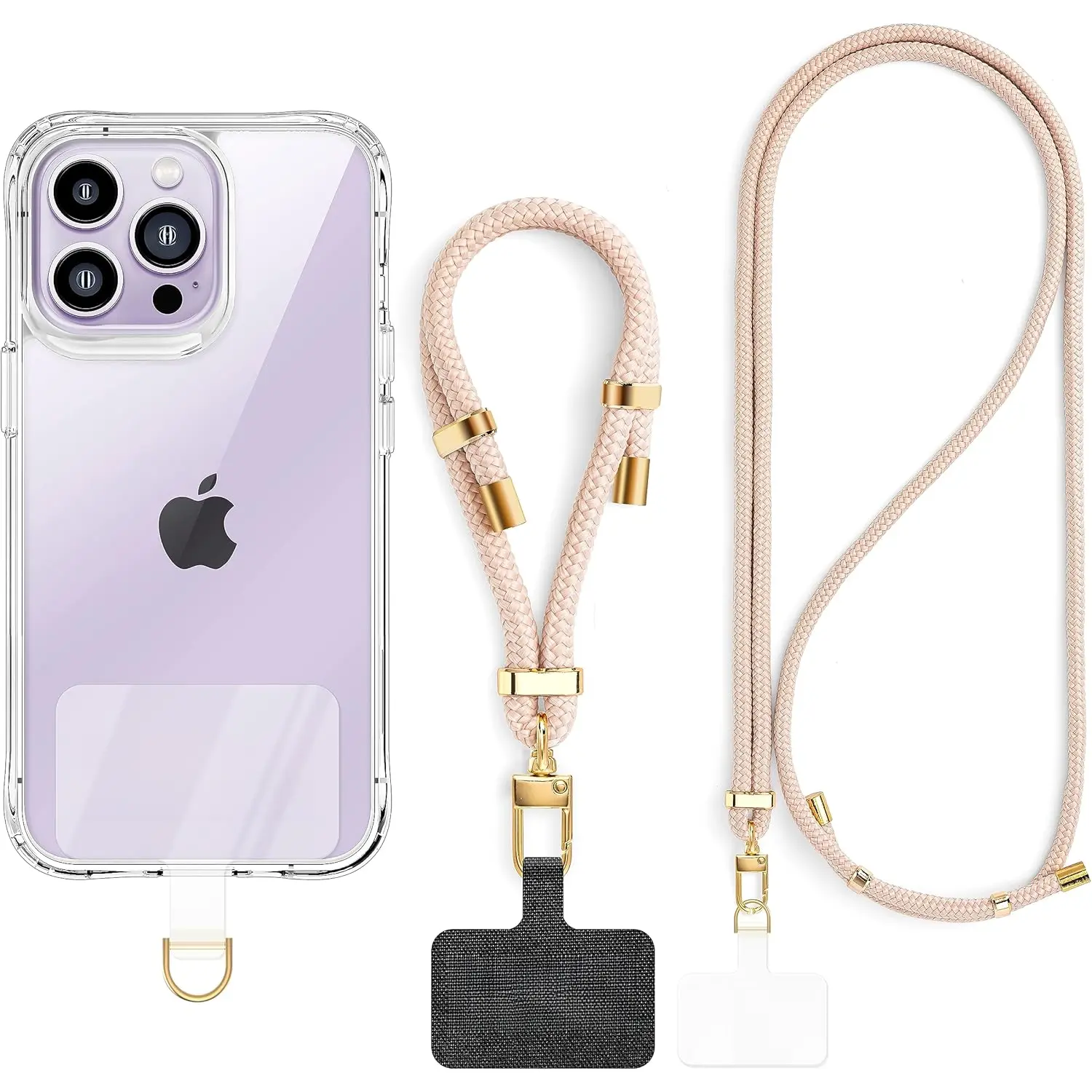 2 Pads Phone Lanyard Adjustable Crossbody Cell Phone  Strap Universal Mobile Phone Wrist Lanyard + 2 count Cellphone Patch Tether Tab for Travel Essentials Lemonade Pink